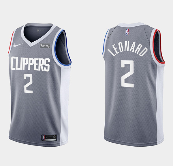 Men's Los Angeles Clippers #2 Kawhi Leonard Grey and White Stitched NBA Jersey